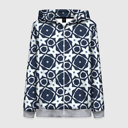 Толстовка на молнии женская Звезды и ромбы на синем, цвет: 3D-меланж