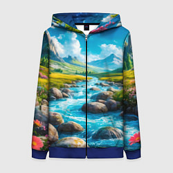 Женская толстовка на молнии Пейзаж художественный горы речка камни