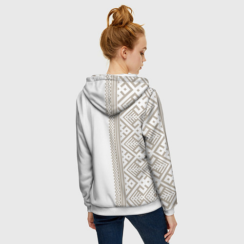 Женская толстовка на молнии Узоры славянские в бежевом цвете / 3D-Белый – фото 4