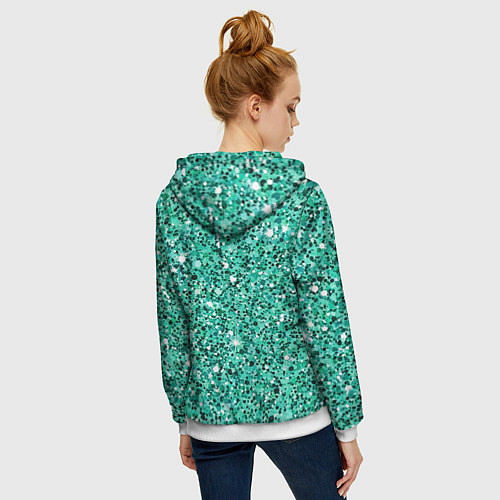 Женская толстовка на молнии Нефритовый зелёный текстура крошки крапинки / 3D-Белый – фото 4