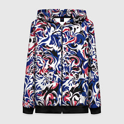 Толстовка на молнии женская Абстрактный паттерн бело-сине-красный, цвет: 3D-черный