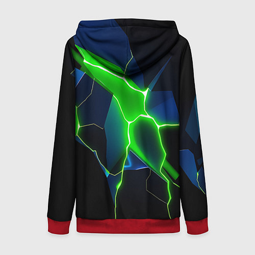 Женская толстовка на молнии Neon green glow / 3D-Красный – фото 2