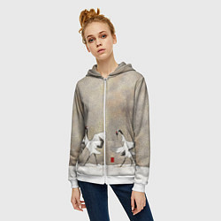 Толстовка на молнии женская Журавли на снегу, цвет: 3D-белый — фото 2