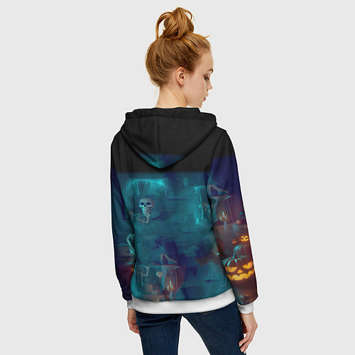 Женская толстовка на молнии Rick with Morty - halloween night / 3D-Белый – фото 4