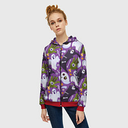 Толстовка на молнии женская Черепки и призраки, цвет: 3D-красный — фото 2