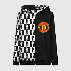 Толстовка на молнии женская Манчестер Юнайтед текстура люди, цвет: 3D-черный