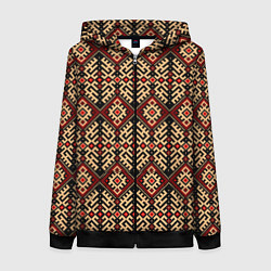 Толстовка на молнии женская Славянский вышивной орнамент макошь, цвет: 3D-черный