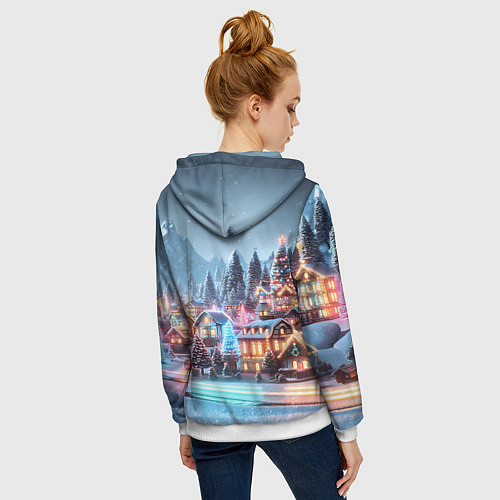 Женская толстовка на молнии Городок в новогодних огоньках / 3D-Белый – фото 4