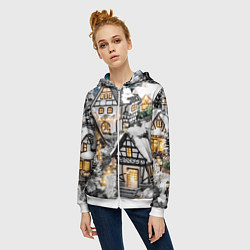 Толстовка на молнии женская Объемные новогодние дома, цвет: 3D-белый — фото 2