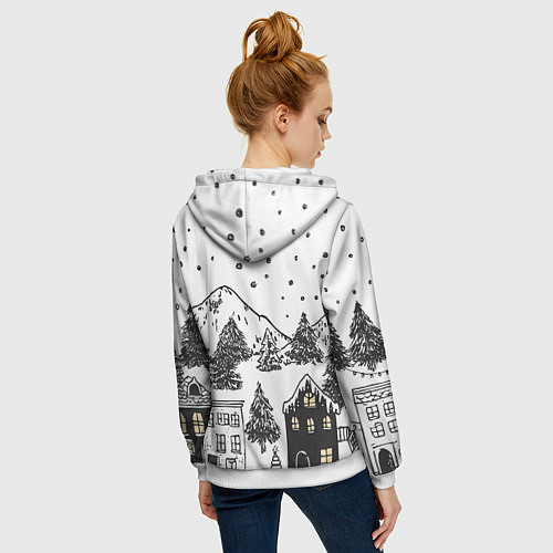 Женская толстовка на молнии Заснеженный черно-белый город / 3D-Белый – фото 4