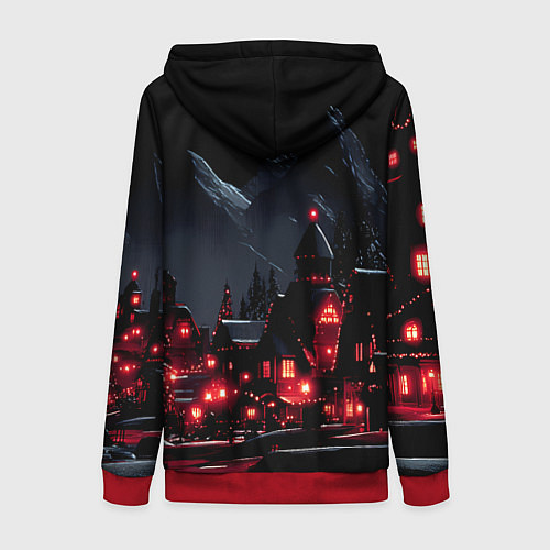 Женская толстовка на молнии Новогодняя ночь и красные гирлянды / 3D-Красный – фото 2