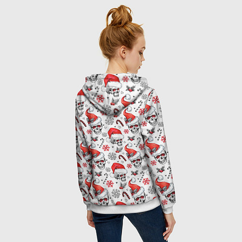 Женская толстовка на молнии Новогодние черепа / 3D-Белый – фото 4