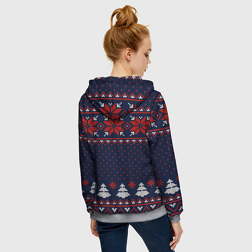 Женская толстовка на молнии Новогодний вязаный узор / 3D-Меланж – фото 4