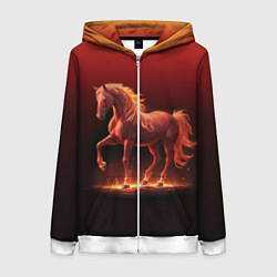 Толстовка на молнии женская Узор с конем огнем, цвет: 3D-белый
