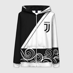 Толстовка на молнии женская Ювентус геометрия полосы текстура, цвет: 3D-белый