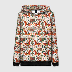 Толстовка на молнии женская Винтажные коты всадники на лошади, цвет: 3D-черный