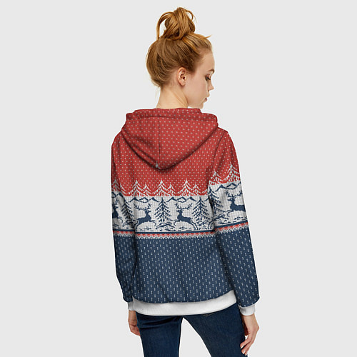 Женская толстовка на молнии Вязаный узор с оленями / 3D-Белый – фото 4