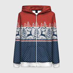 Толстовка на молнии женская Вязаный узор с оленями, цвет: 3D-белый