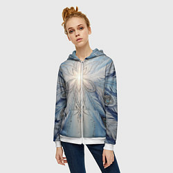 Толстовка на молнии женская Ледяной перьевой орнамент со светом, цвет: 3D-белый — фото 2