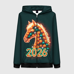 Толстовка на молнии женская Праздничная лошадь 2026, цвет: 3D-черный