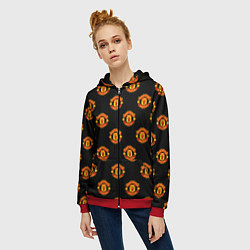 Толстовка на молнии женская Manchester United Pattern, цвет: 3D-красный — фото 2