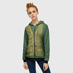 Толстовка на молнии женская Жилетка рыбака, цвет: 3D-черный — фото 2