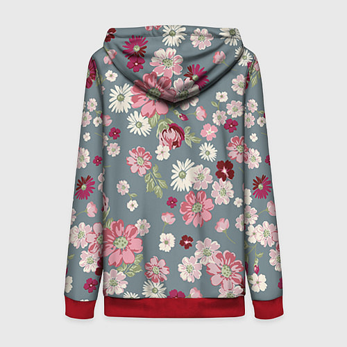 Женская толстовка на молнии Цветочки / 3D-Красный – фото 2