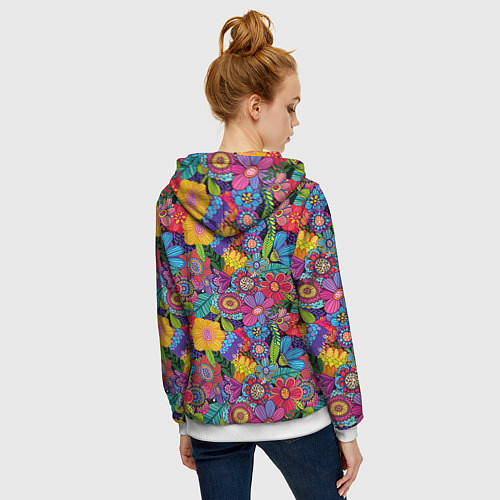 Женская толстовка на молнии Яркие цветы / 3D-Белый – фото 4