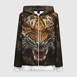 Толстовка на молнии женская Злобный тигр, цвет: 3D-белый