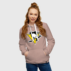 Толстовка-худи хлопковая женская Pittsburgh Penguins, цвет: пыльно-розовый — фото 2
