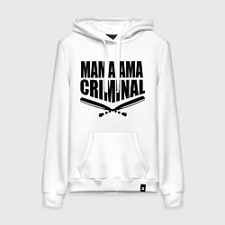 Толстовка-худи хлопковая женская Mama ama criminal, цвет: белый