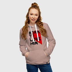Толстовка-худи хлопковая женская Born to love him, цвет: пыльно-розовый — фото 2