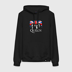 Толстовка-худи хлопковая женская Queen UK, цвет: черный