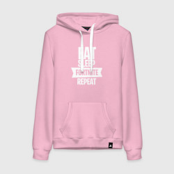 Толстовка-худи хлопковая женская Eat Sleep Fortnite Repeat, цвет: светло-розовый