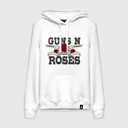 Толстовка-худи хлопковая женская Guns n Roses: rock'n'roll, цвет: белый