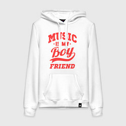 Толстовка-худи хлопковая женская Music is my boyfriend, цвет: белый