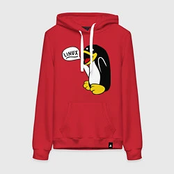 Толстовка-худи хлопковая женская Пингвин: Linux, цвет: красный