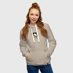 Толстовка-худи хлопковая женская Pittsburgh Penguins: Evgeni Malkin, цвет: миндальный — фото 2