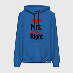 Толстовка-худи хлопковая женская Mrs. always right, цвет: синий