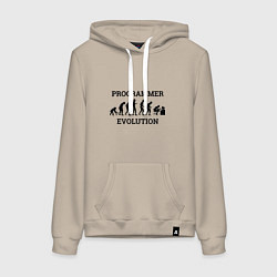 Толстовка-худи хлопковая женская Эволюция программиста, цвет: миндальный