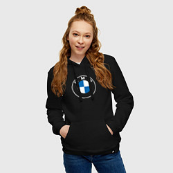 Толстовка-худи хлопковая женская BMW LOGO 2020, цвет: черный — фото 2