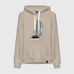 Толстовка-худи хлопковая женская Парусник, цвет: миндальный