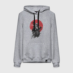 Толстовка-худи хлопковая женская Японский самурай, цвет: меланж