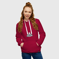 Толстовка-худи хлопковая женская Любопытный Тоторо и Сажа, цвет: маджента — фото 2