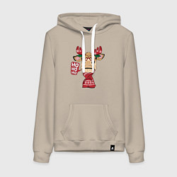 Толстовка-худи хлопковая женская Бык - олень, цвет: миндальный