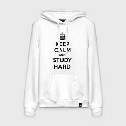 Толстовка-худи хлопковая женская Keep Calm & Study Hard, цвет: белый
