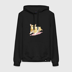 Толстовка-худи хлопковая женская Бегущий хомячек рисунок, цвет: черный