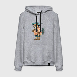 Толстовка-худи хлопковая женская Кот рыбак, цвет: меланж
