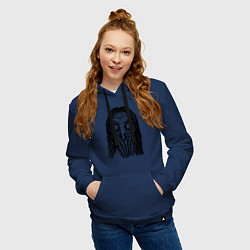 Толстовка-худи хлопковая женская Череп с волосами и щупальцами, цвет: тёмно-синий — фото 2