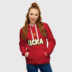 Толстовка-худи хлопковая женская ЦСКА, цвет: красный — фото 2